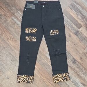 L&B Black Jeans with Leopard Print Details